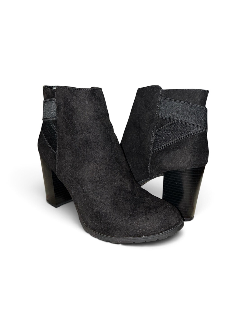 a new day Black Suede Ankle Booties with Block Heel